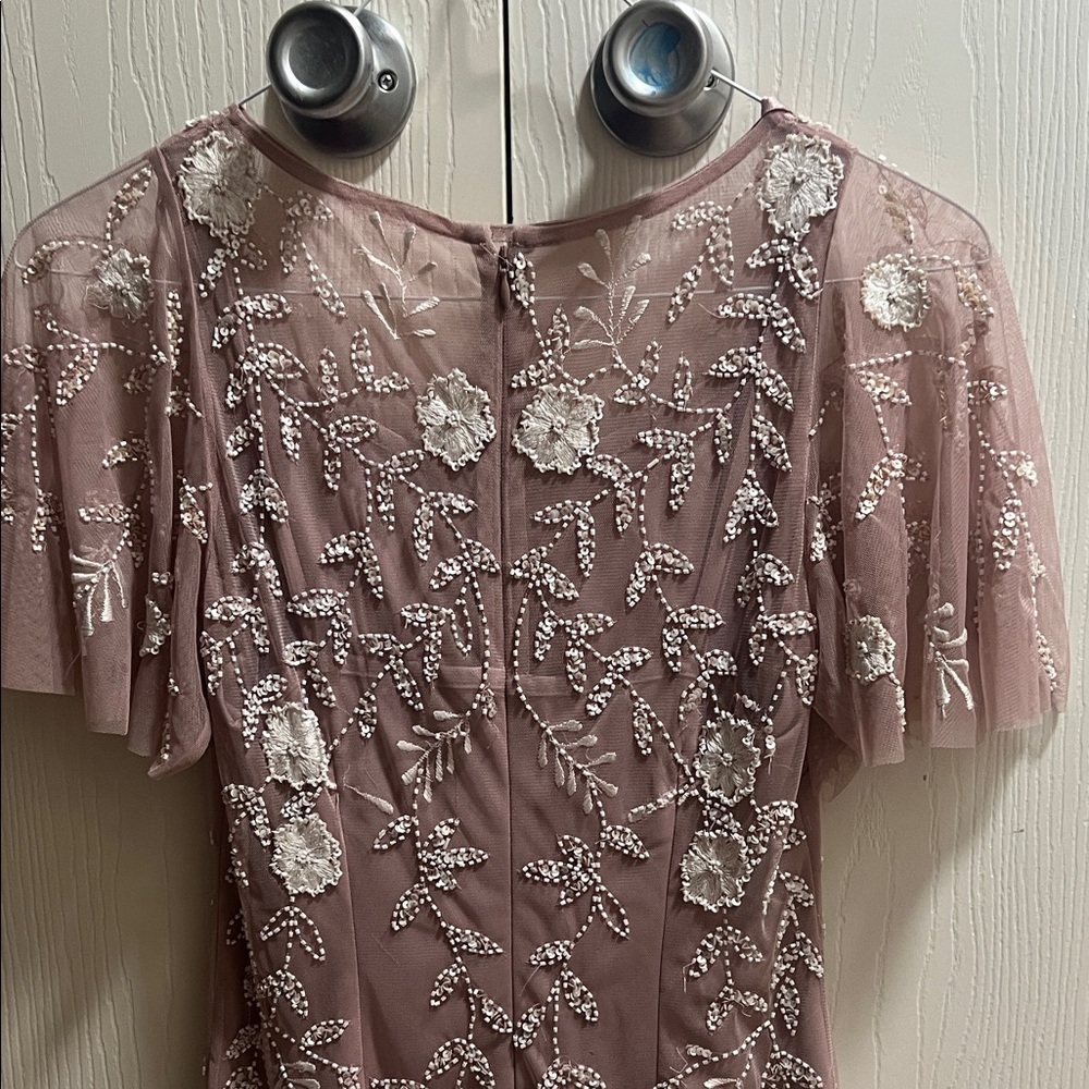 Adrianna Papell Elegant Embroidered Mauve Dress - Picture 5 of 7
